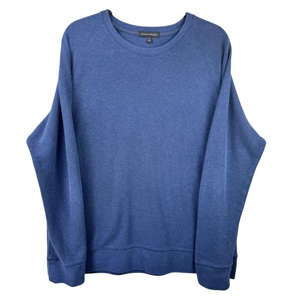 Banana Republic Sweater Men XL Navy Blue Waffle Knit Crewneck Raglan Comfortable